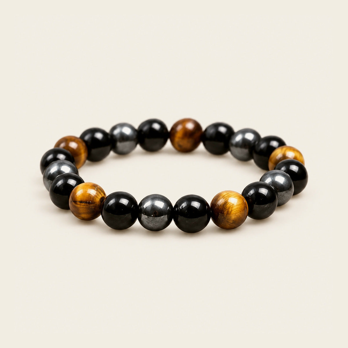 Tiger eye and obsidian bracelet with dark and golden-brown beads