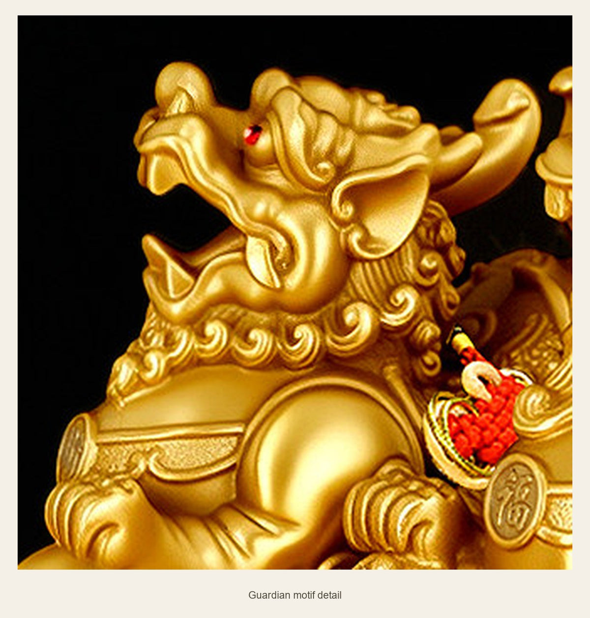 Brass Pixiu Pair — 8 cm — guardian motif detail (Complete display)