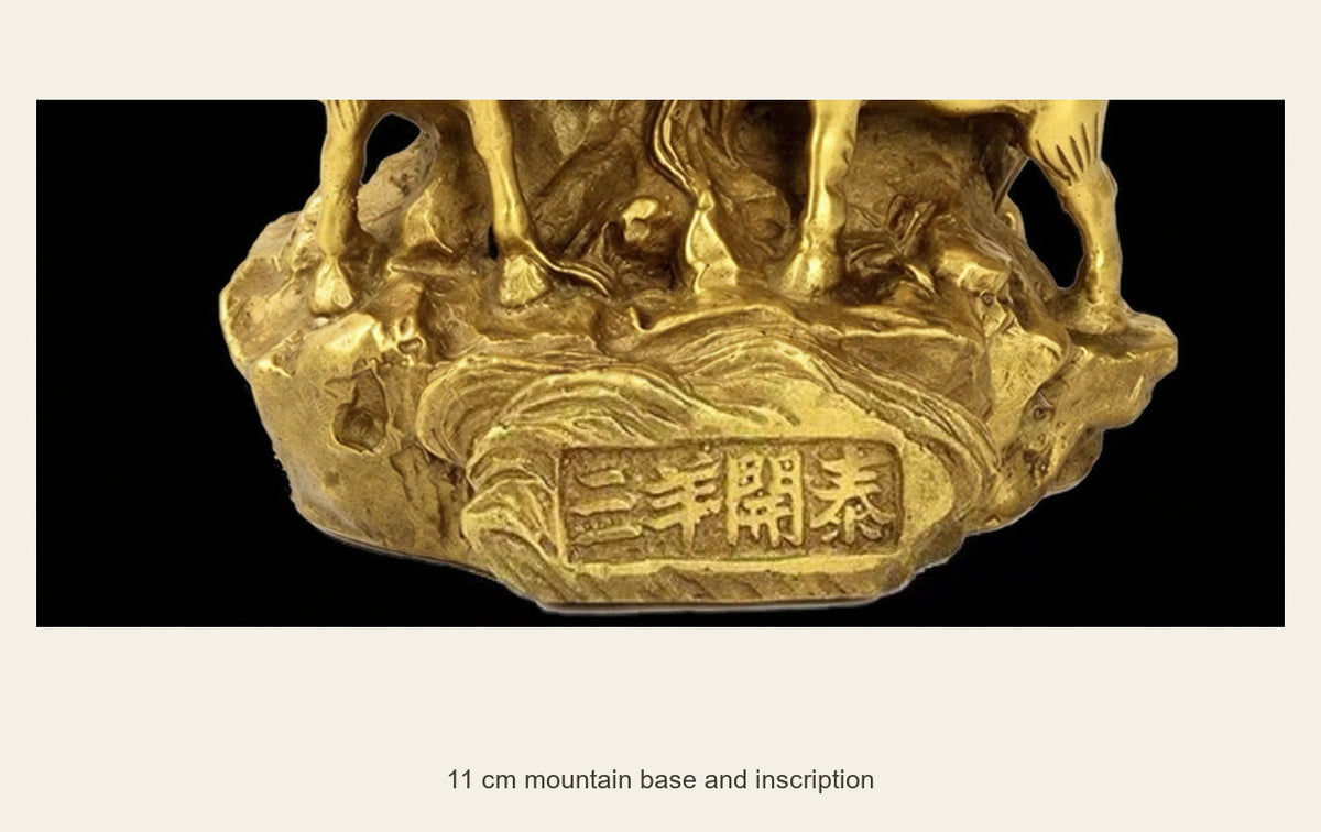 Brass Three Goats Statue — San Yang Kai Tai — 11 cm mountain base and inscription