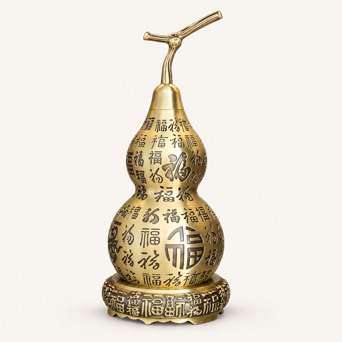 Chinese Brass Fu Blessing Gourd on an ivory background