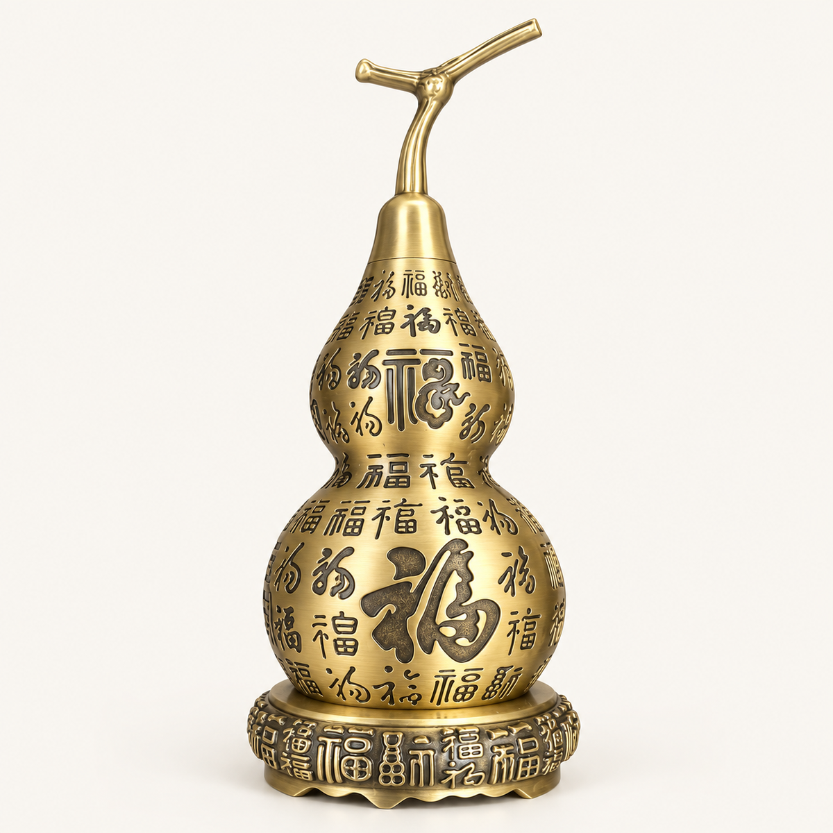 Chinese Brass Fu Blessing Gourd on an ivory background