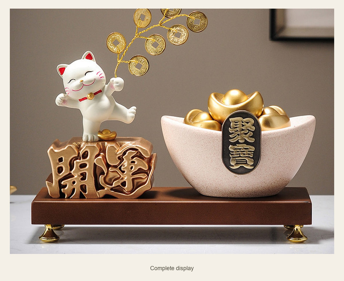 Coin Lucky Cat & Wealth Bowl — complete display (Complete display)