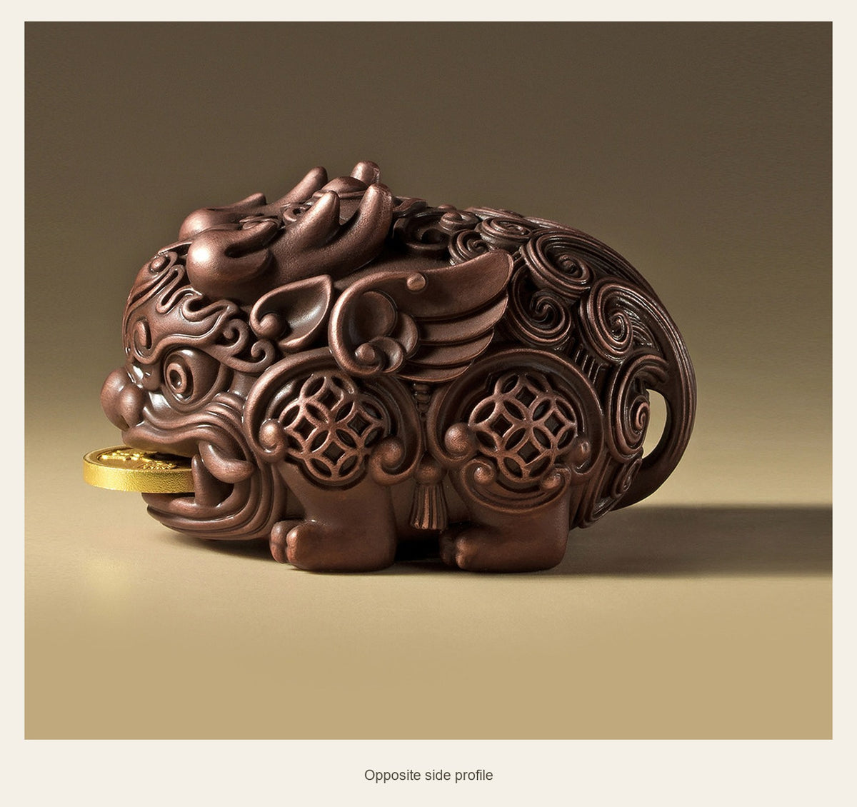 Copper Pixiu with Coin — 6.8 cm — opposite side profile (Single statue)