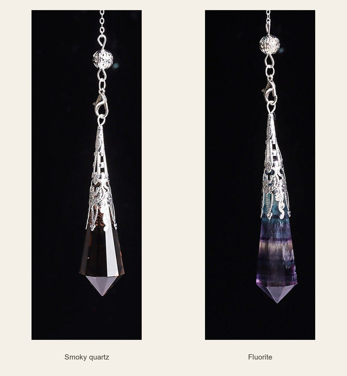 Crystal Pendulum — Gemstone & Glass Options — smoky quartz / fluorite