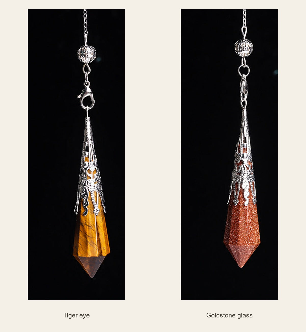 Crystal Pendulum — Gemstone & Glass Options — tiger eye / goldstone glass