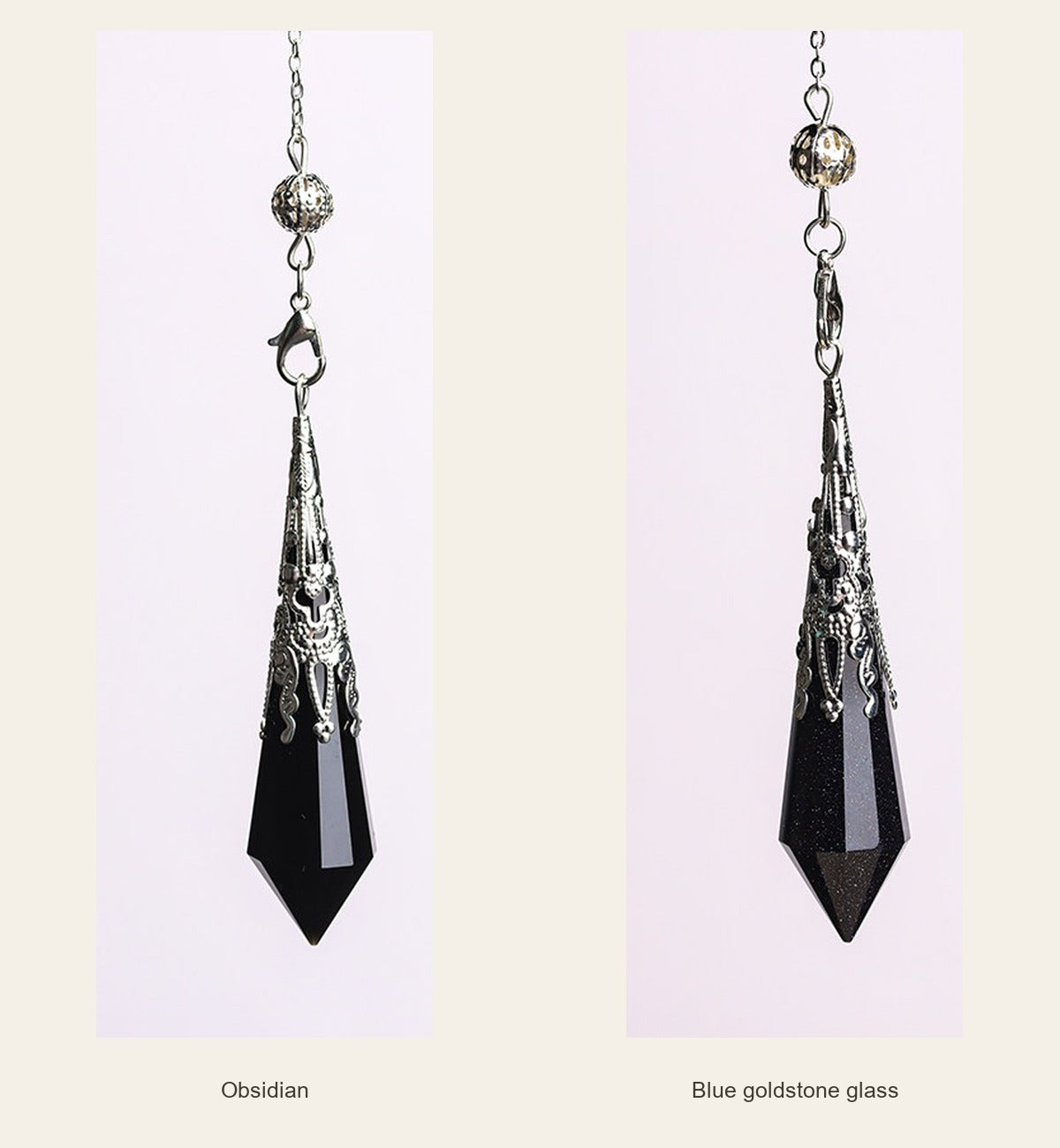 Crystal Pendulum — Gemstone & Glass Options — obsidian / blue goldstone glass