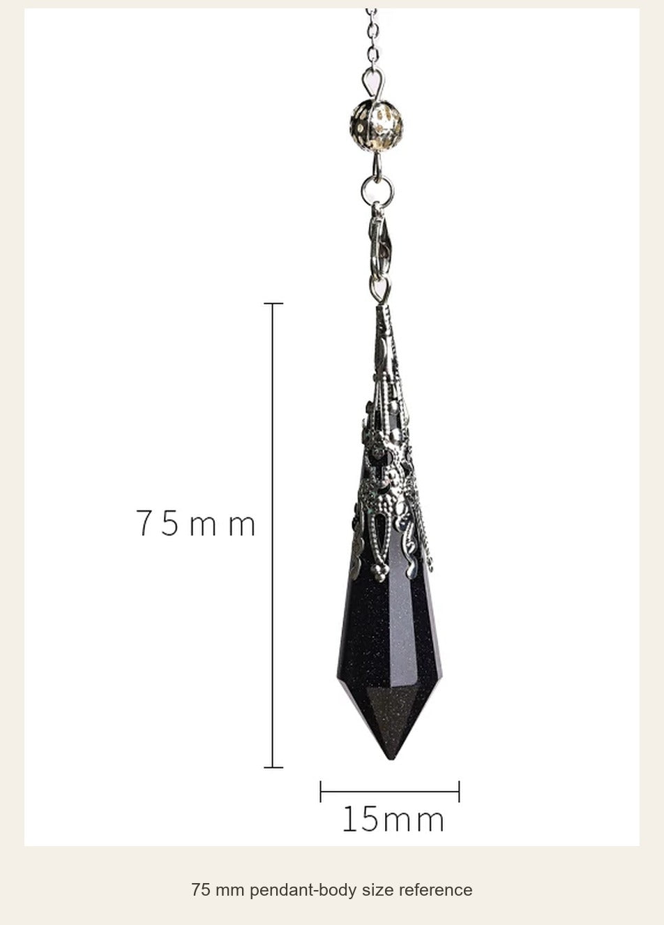 Crystal Pendulum — Gemstone & Glass Options — 75 mm pendant-body size reference