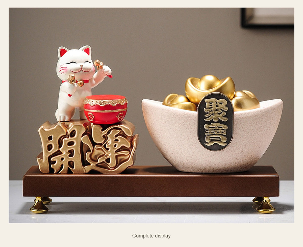 Drummer Lucky Cat & Wealth Bowl — complete display (Complete display)