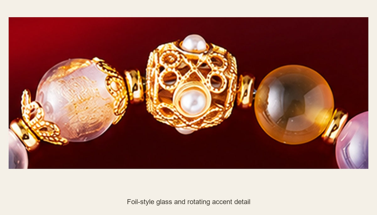 Five Blessings Agate & Liuli Glass Bracelet — foil-style glass and rotating accent detail