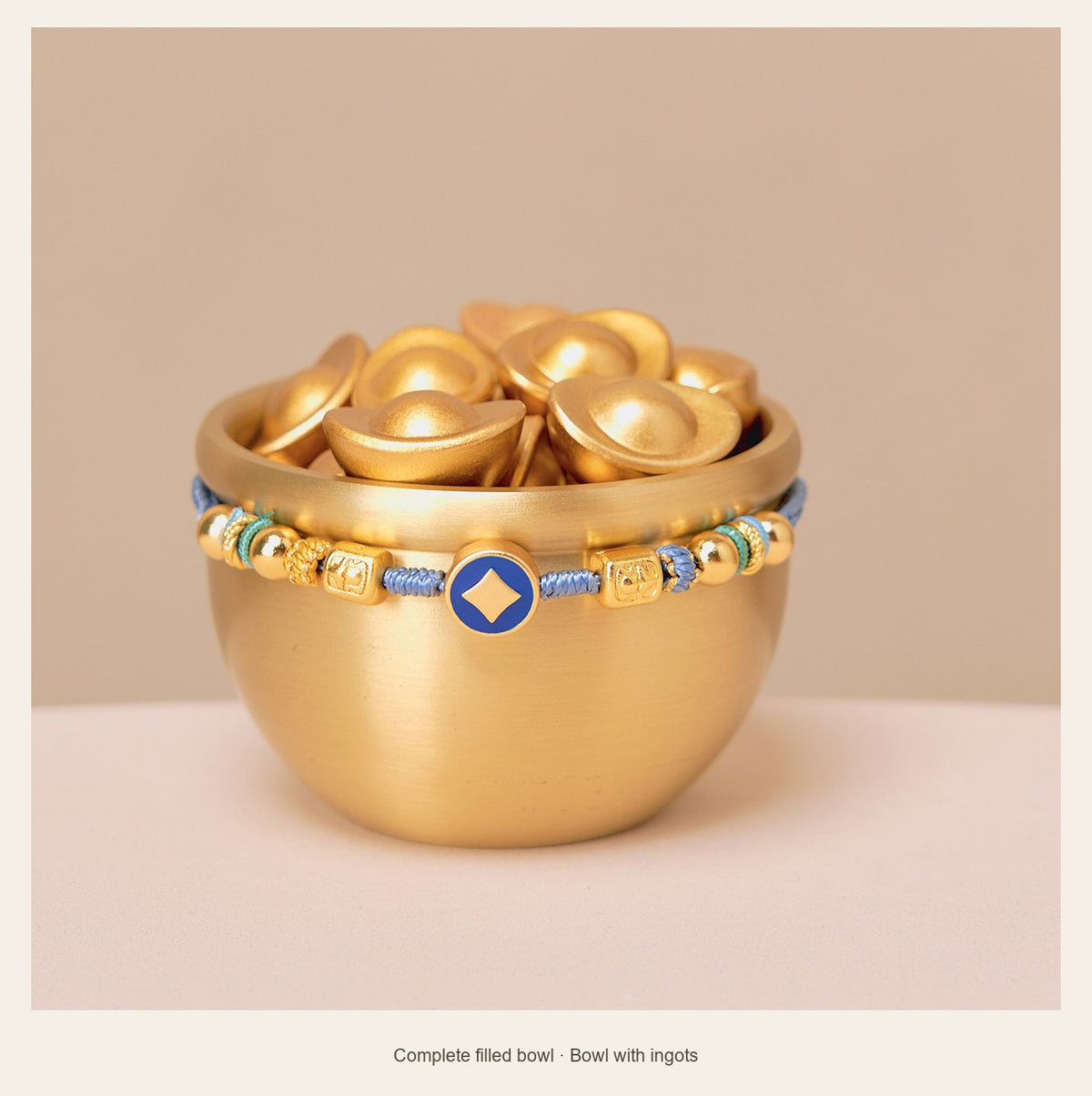Gold-Plated Brass Wealth Bowl — 7.5 cm — complete filled bowl (Bowl with ingots)