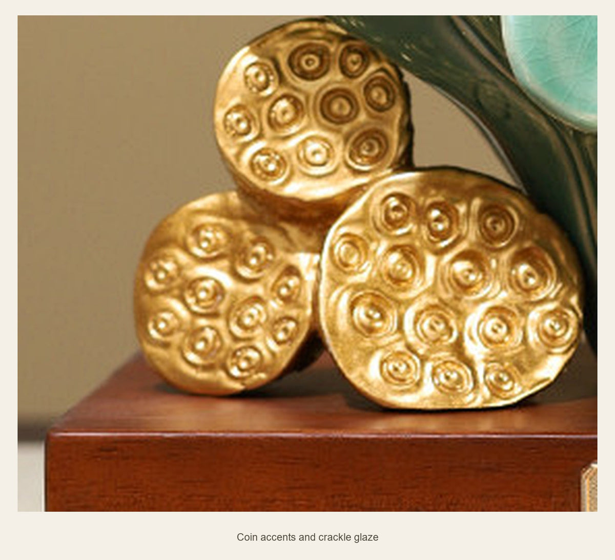 Green Ceramic Lotus Wine Holder β coin accents and crackle glaze (Complete display)