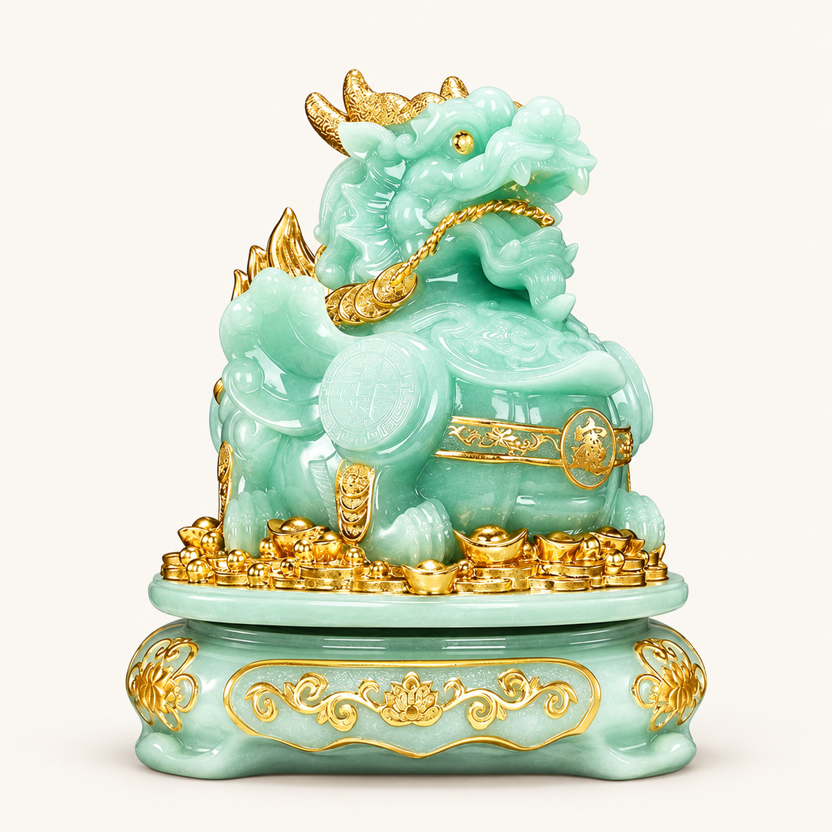 Jade Stone Pixiu Statue on an ivory background