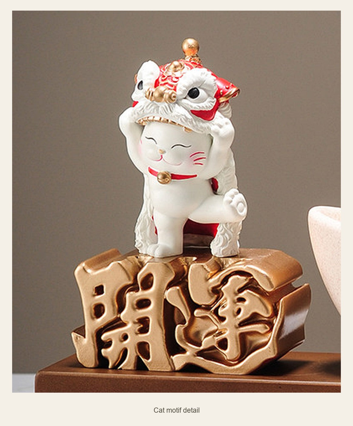 Lion Dance Cat & Wealth Bowl — cat motif detail (Complete display)