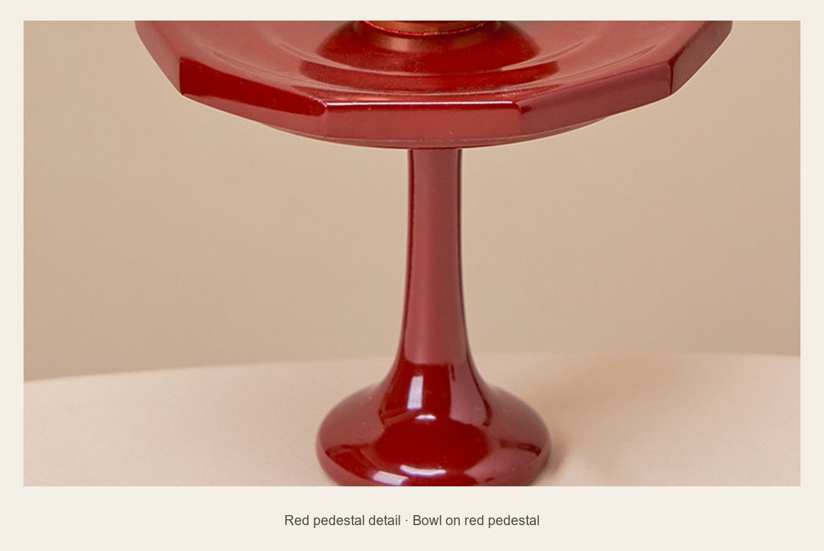 Mini Brass Wealth Bowl with Ingots — 4.7 cm — red pedestal detail (Bowl on red pedestal)