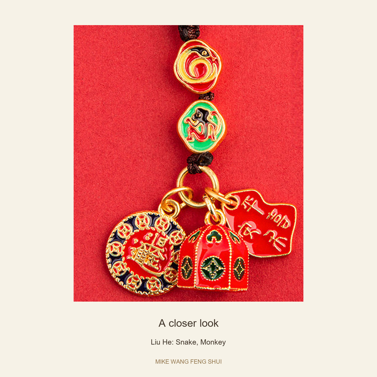 Copper Zodiac Ally Keychain — San He & Liu He — Liu He: Snake, Monkey — detail #Design_Liu He: Snake, Monkey