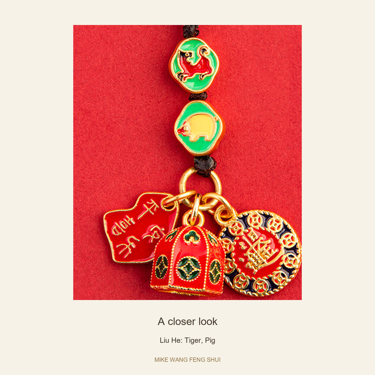 Copper Zodiac Ally Keychain — San He & Liu He — Liu He: Tiger, Pig — detail #Design_Liu He: Tiger, Pig