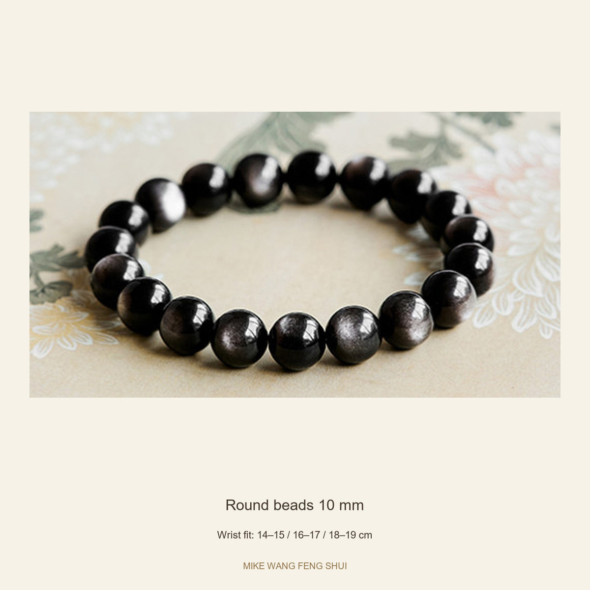 Silver Sheen Obsidian Bracelet — Round & Barrel Beads — Round beads 10 mm — full view #Style_Round beads 10 mm