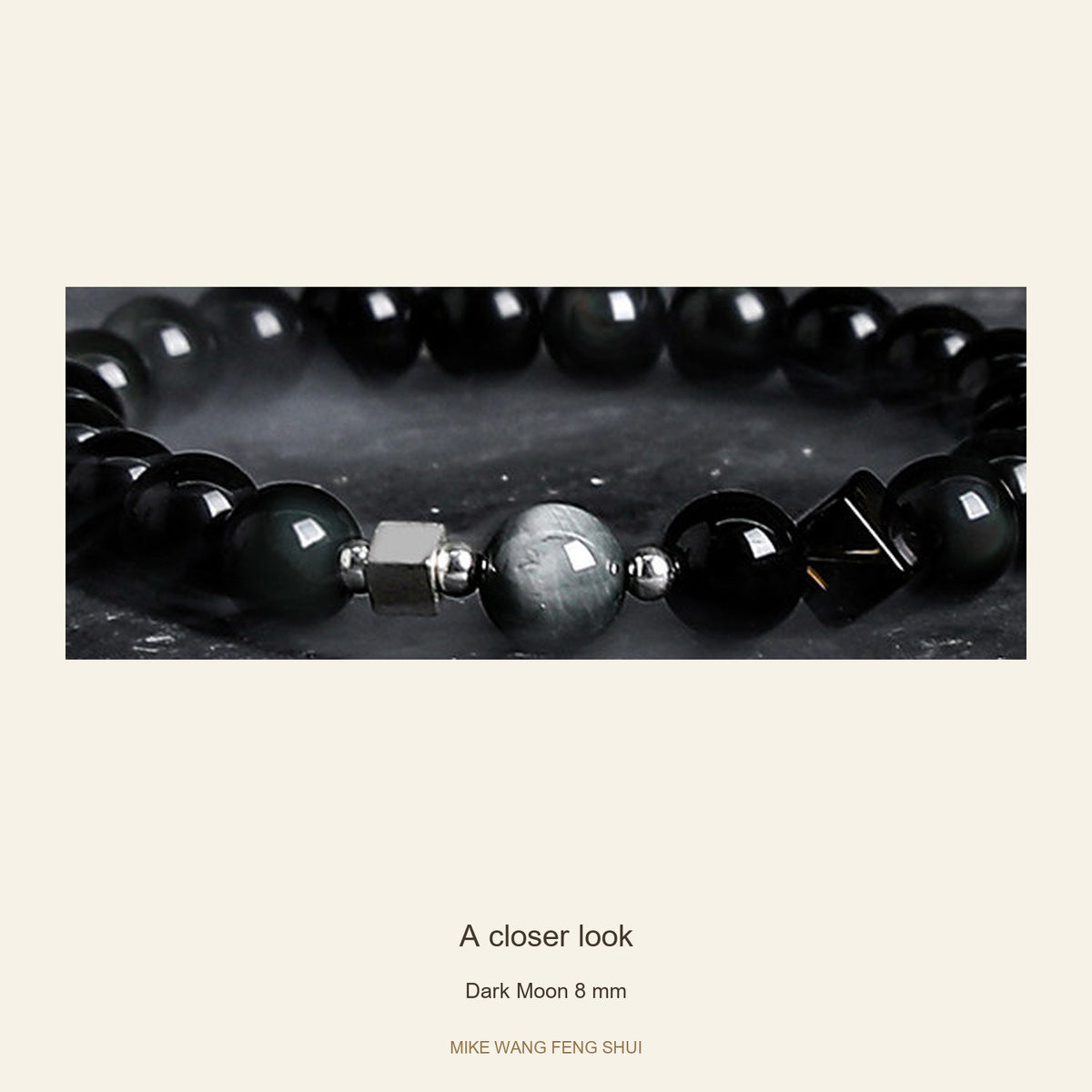 Obsidian Accent Bracelet — Dark Moon & Tiger Eye — Dark Moon 8 mm — detail #Style_Dark Moon 8 mm