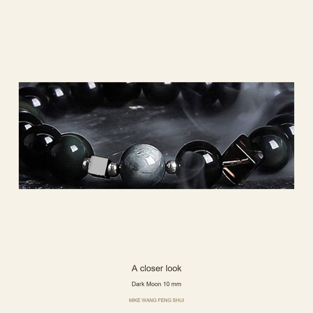 Obsidian Accent Bracelet — Dark Moon & Tiger Eye — Dark Moon 10 mm — detail #Style_Dark Moon 10 mm