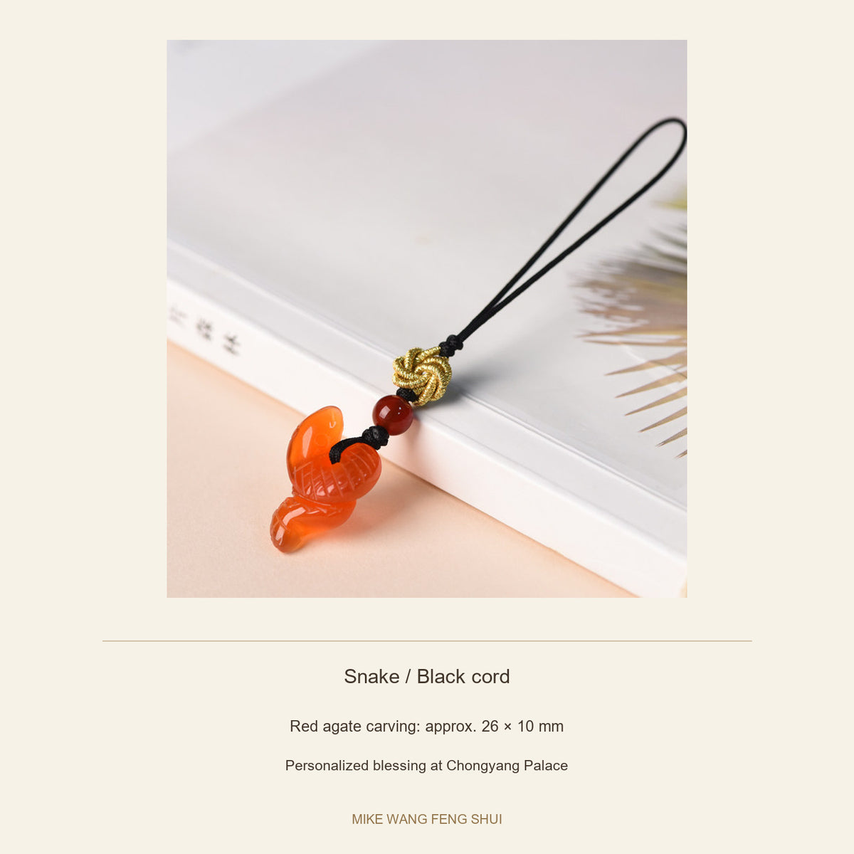 Red Agate Chinese Zodiac Phone Charm — Snake / Black cord — specifications #Design_Snake / Black cord