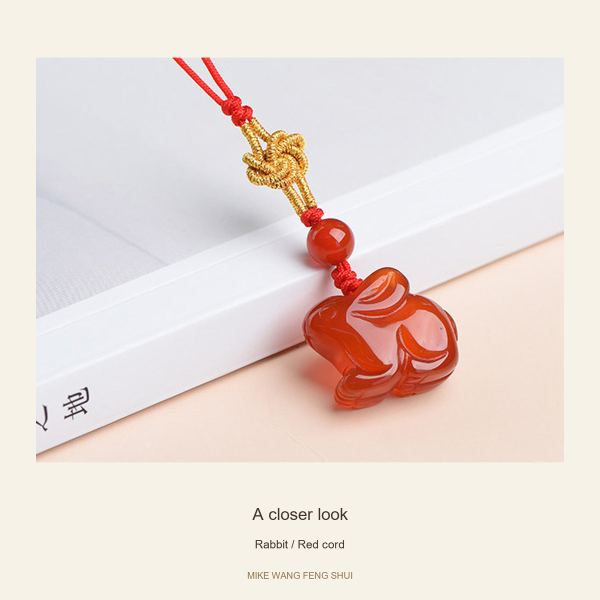 Red Agate Chinese Zodiac Phone Charm — Rabbit / Red cord — detail #Design_Rabbit / Red cord