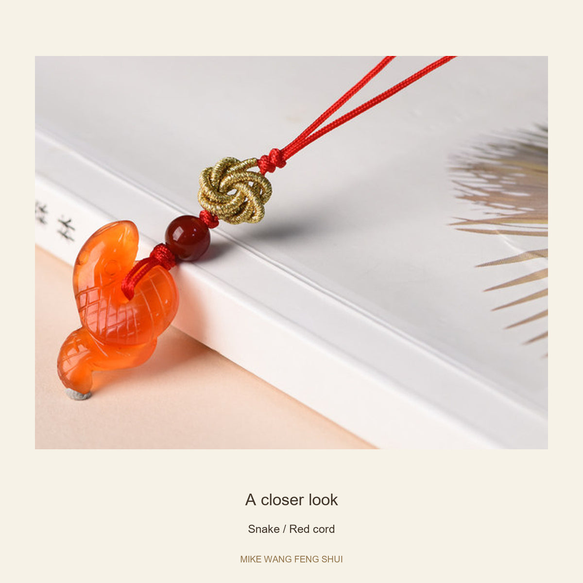Red Agate Chinese Zodiac Phone Charm — Snake / Red cord — detail #Design_Snake / Red cord