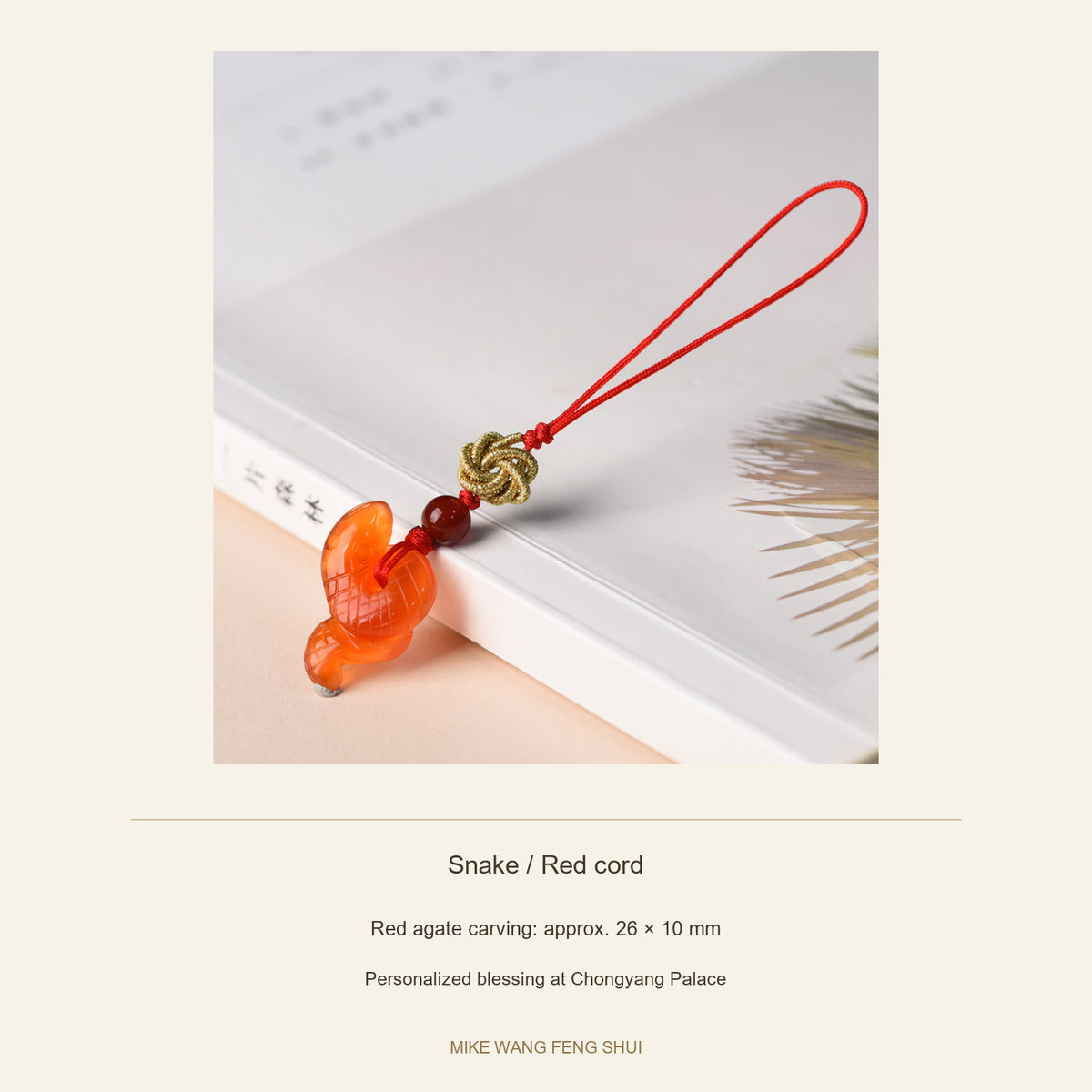 Red Agate Chinese Zodiac Phone Charm — Snake / Red cord — specifications #Design_Snake / Red cord