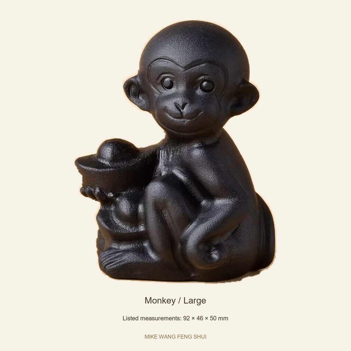 Black Obsidian Chinese Zodiac Figurine — Monkey / Large — full view #Design_Monkey / Large