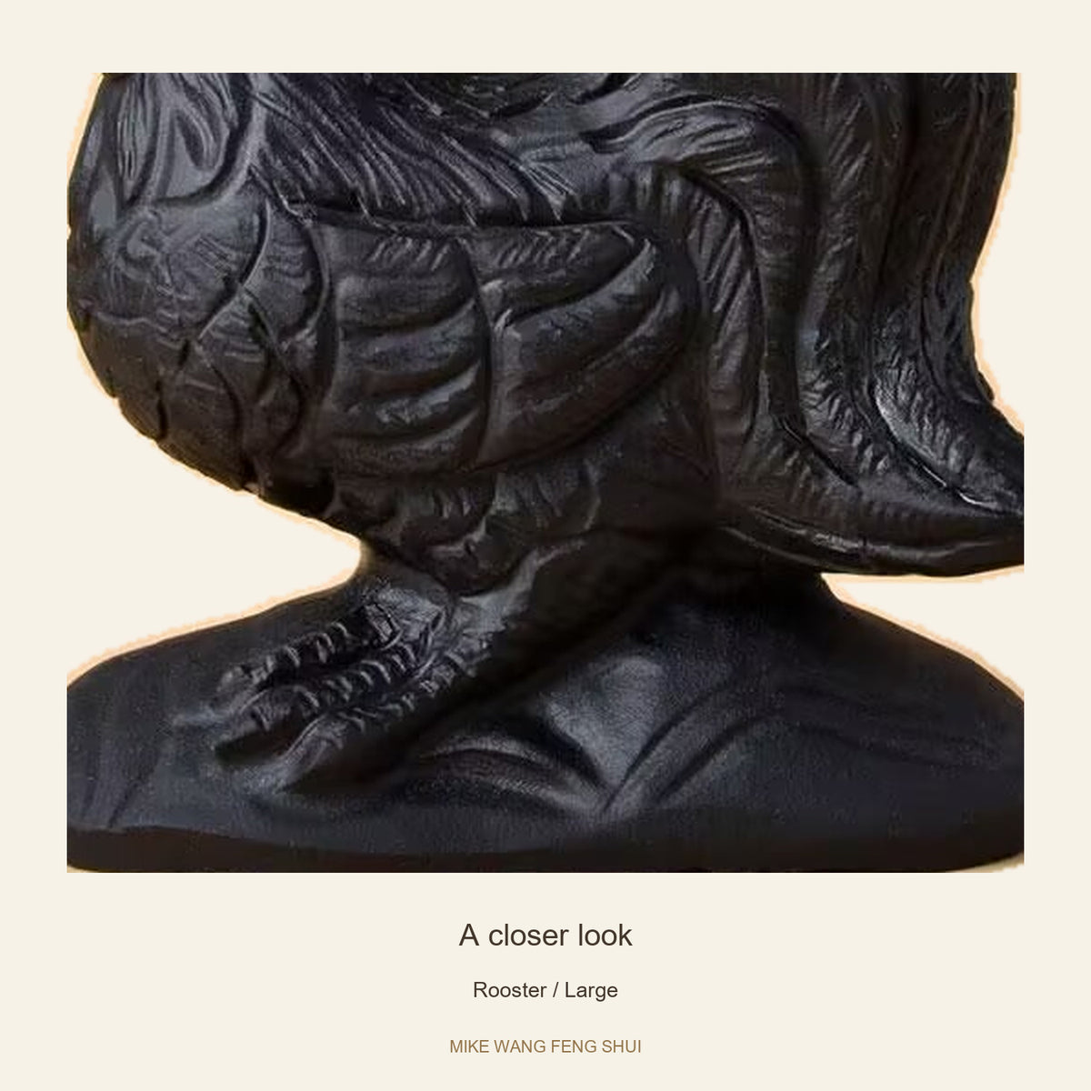Black Obsidian Chinese Zodiac Figurine — Rooster / Large — detail #Design_Rooster / Large