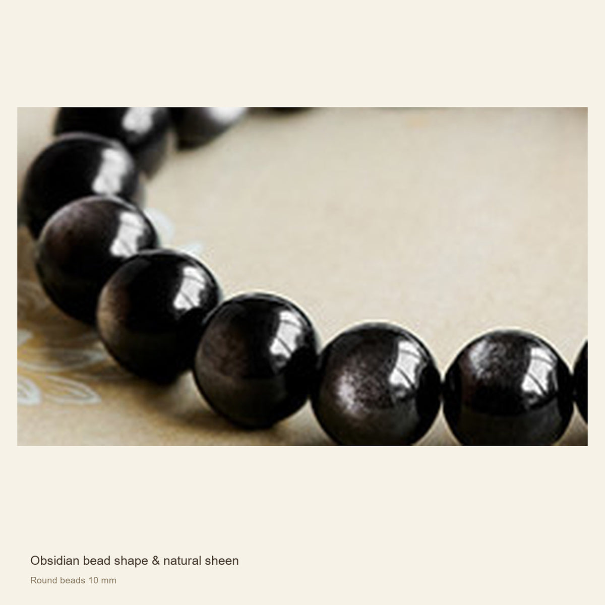 Silver Sheen Obsidian Bracelet — Round & Barrel Beads — Obsidian bead shape & natural sheen; Round beads 10 mm #Style_Round beads 10 mm
