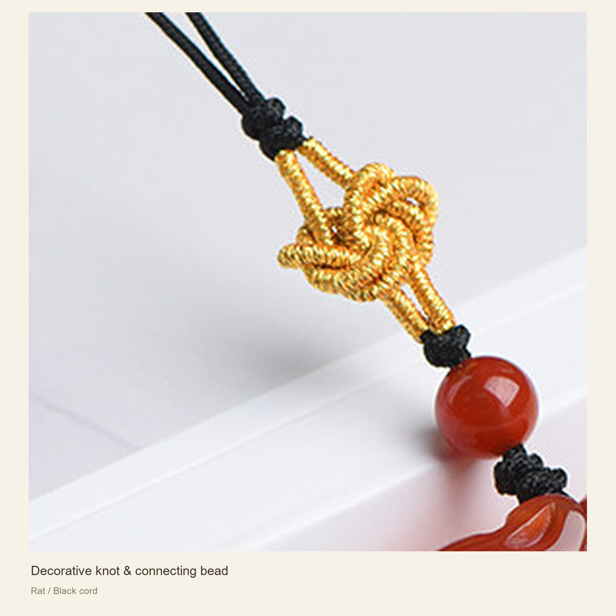 Red Agate Chinese Zodiac Phone Charm — Decorative knot & connecting bead; Rat / Black cord #Design_Rat / Black cord
