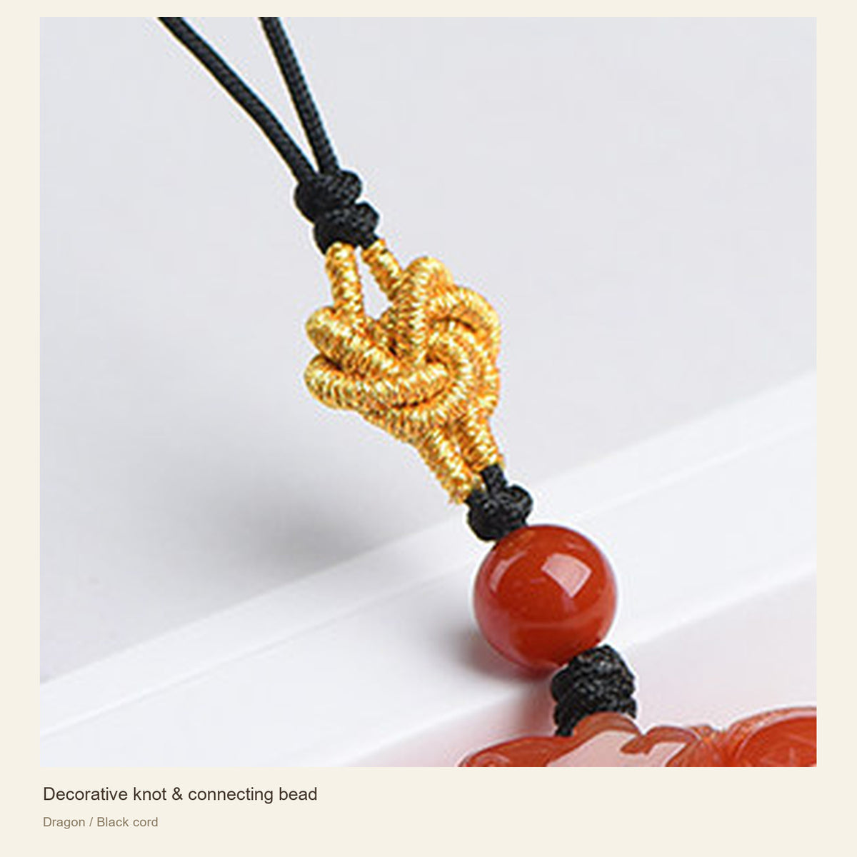 Red Agate Chinese Zodiac Phone Charm — Decorative knot & connecting bead; Dragon / Black cord #Design_Dragon / Black cord