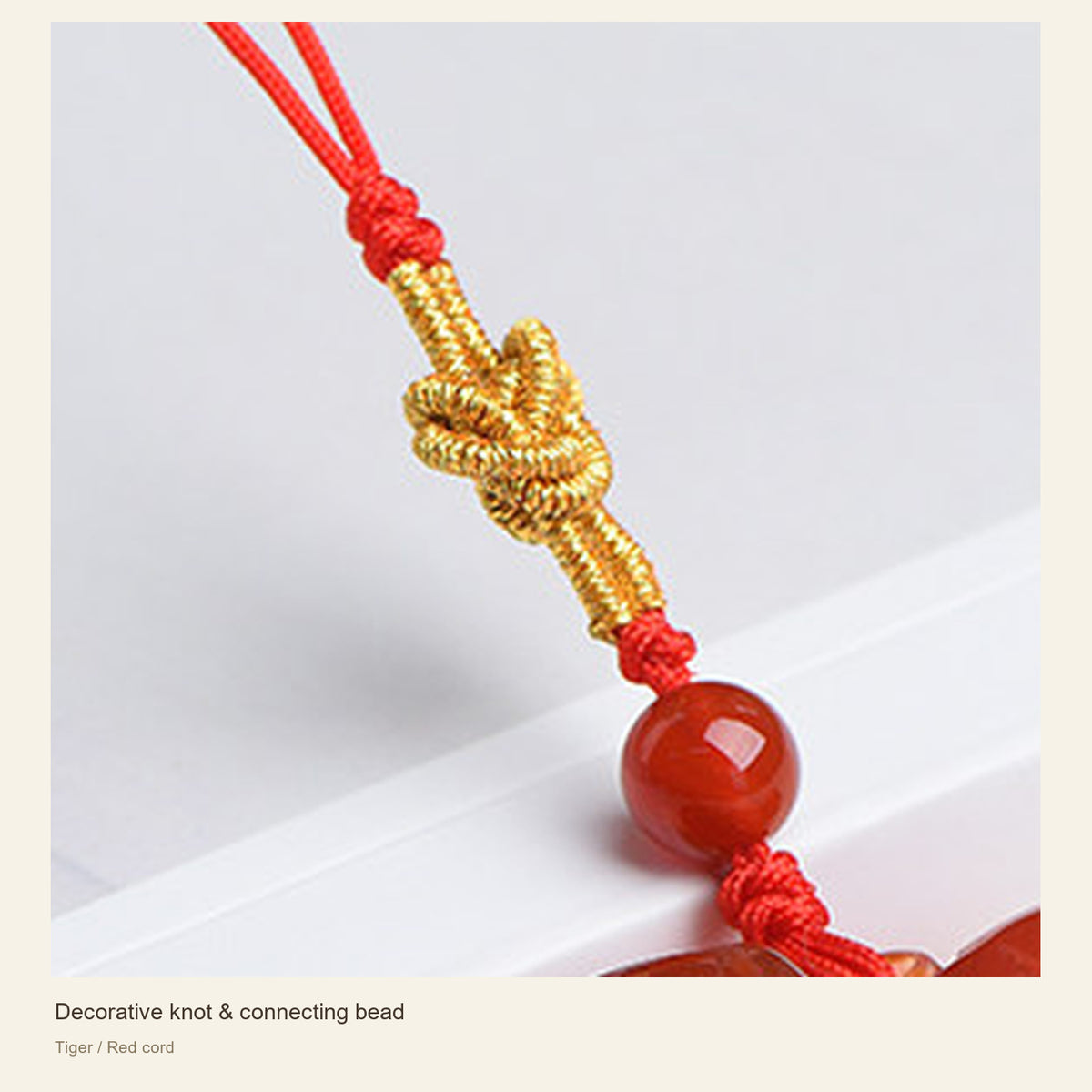 Red Agate Chinese Zodiac Phone Charm — Decorative knot & connecting bead; Tiger / Red cord #Design_Tiger / Red cord