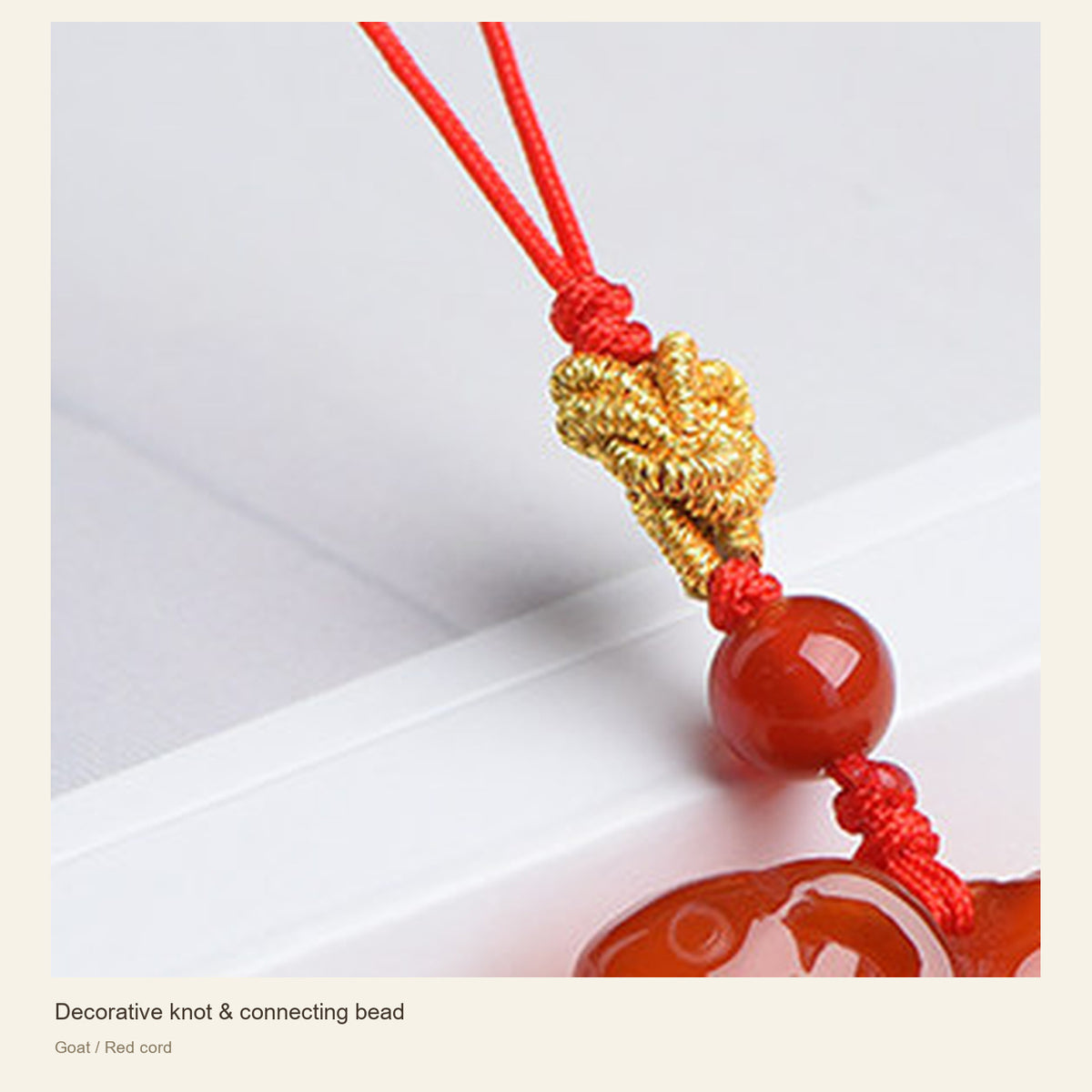 Red Agate Chinese Zodiac Phone Charm — Decorative knot & connecting bead; Goat / Red cord #Design_Goat / Red cord