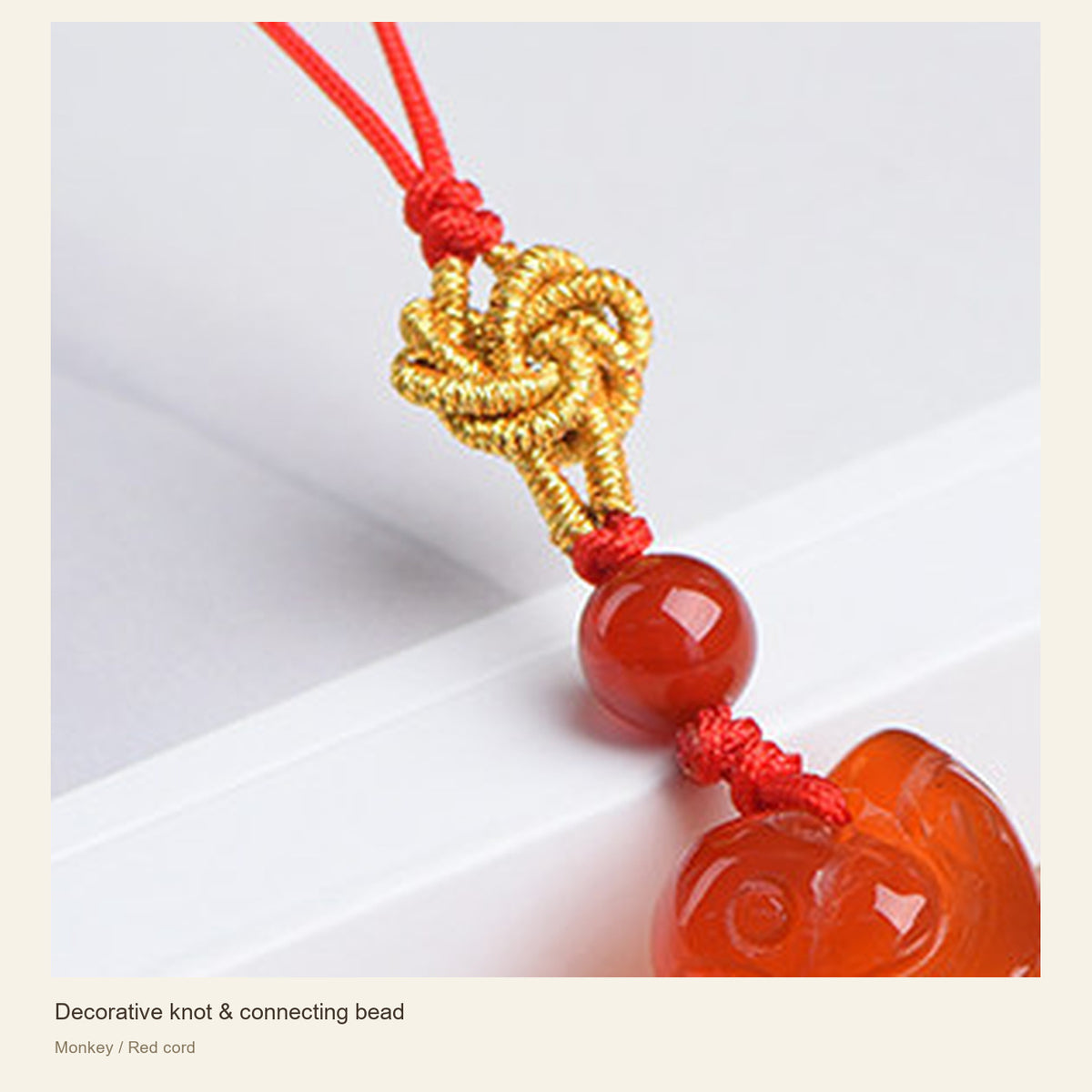Red Agate Chinese Zodiac Phone Charm — Decorative knot & connecting bead; Monkey / Red cord #Design_Monkey / Red cord