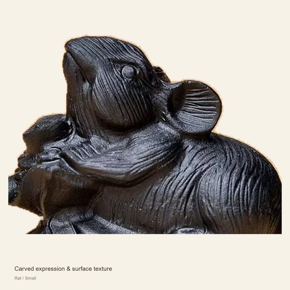 Black Obsidian Chinese Zodiac Figurine — Carved expression & surface texture; Rat / Small #Design_Rat / Small
