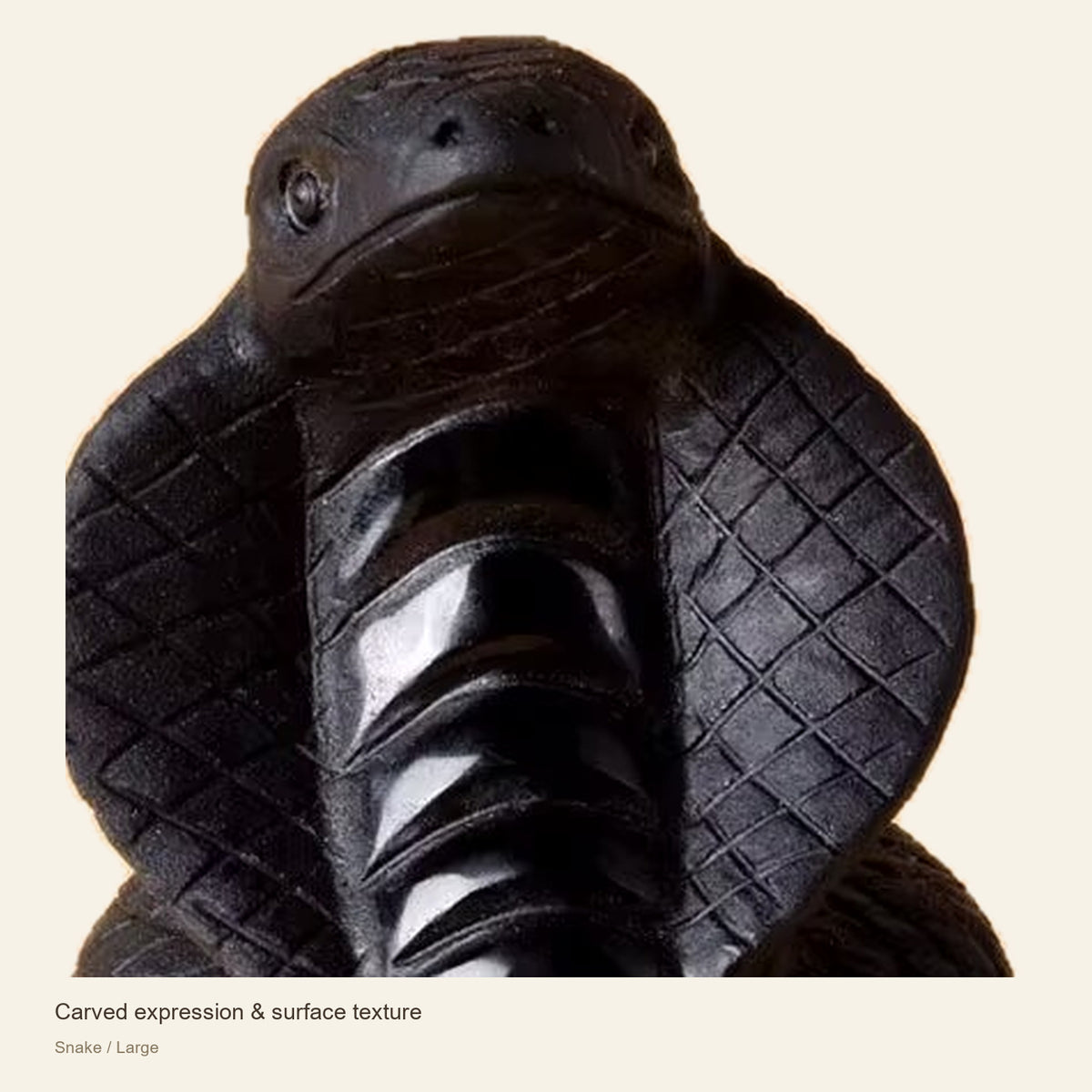 Black Obsidian Chinese Zodiac Figurine — Carved expression & surface texture; Snake / Large #Design_Snake / Large