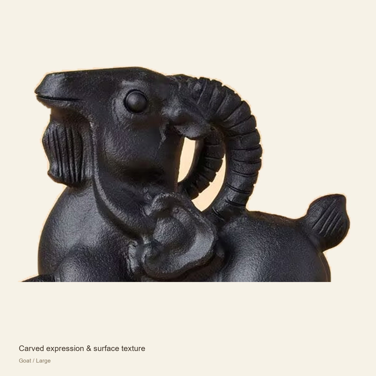 Black Obsidian Chinese Zodiac Figurine — Carved expression & surface texture; Goat / Large #Design_Goat / Large