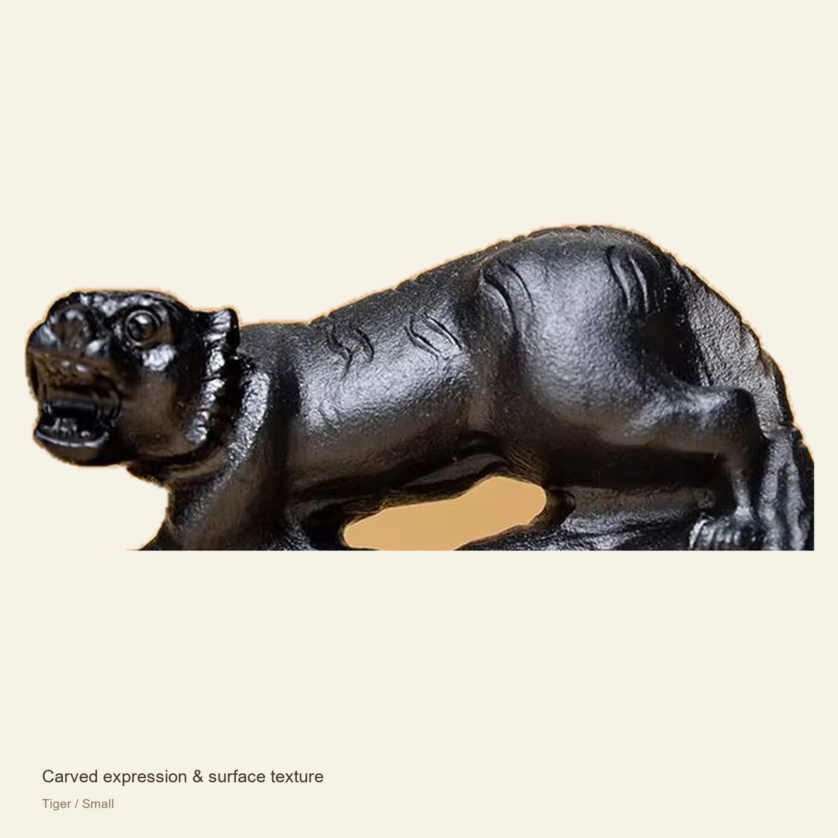 Black Obsidian Chinese Zodiac Figurine — Carved expression & surface texture; Tiger / Small #Design_Tiger / Small