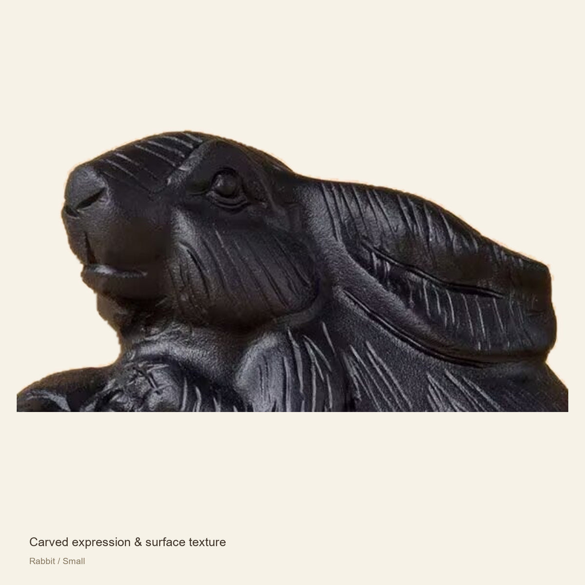 Black Obsidian Chinese Zodiac Figurine — Carved expression & surface texture; Rabbit / Small #Design_Rabbit / Small