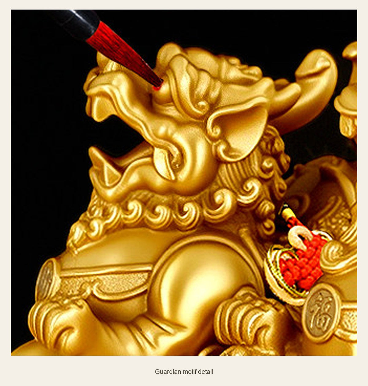 Ornate Brass Pixiu Pair — 8 cm — guardian motif detail (Complete display)