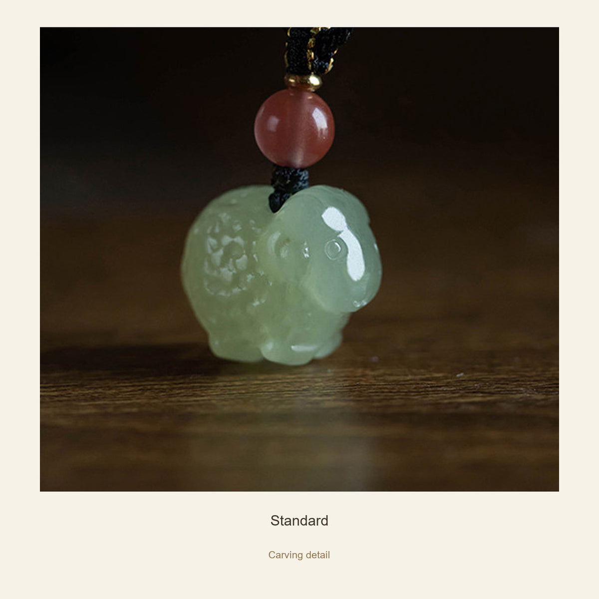 Hetian Jade Goat Pendant Necklace — Standard, detail view