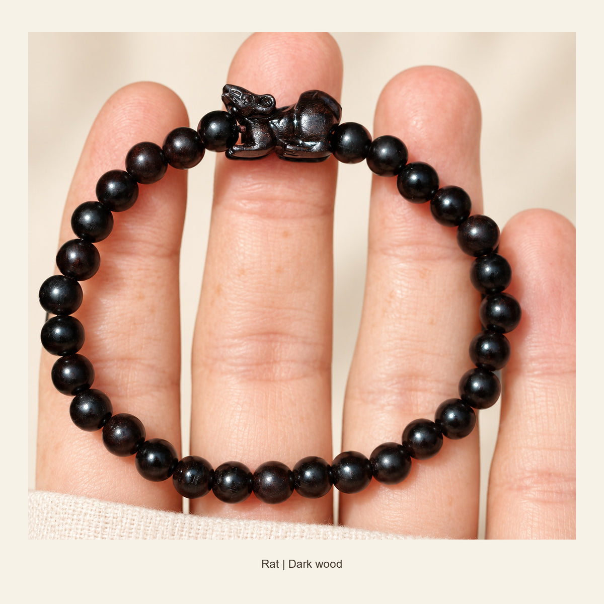 Dark Wood Chinese Zodiac Bead Bracelet — Rat, full design view #zodiac_rat