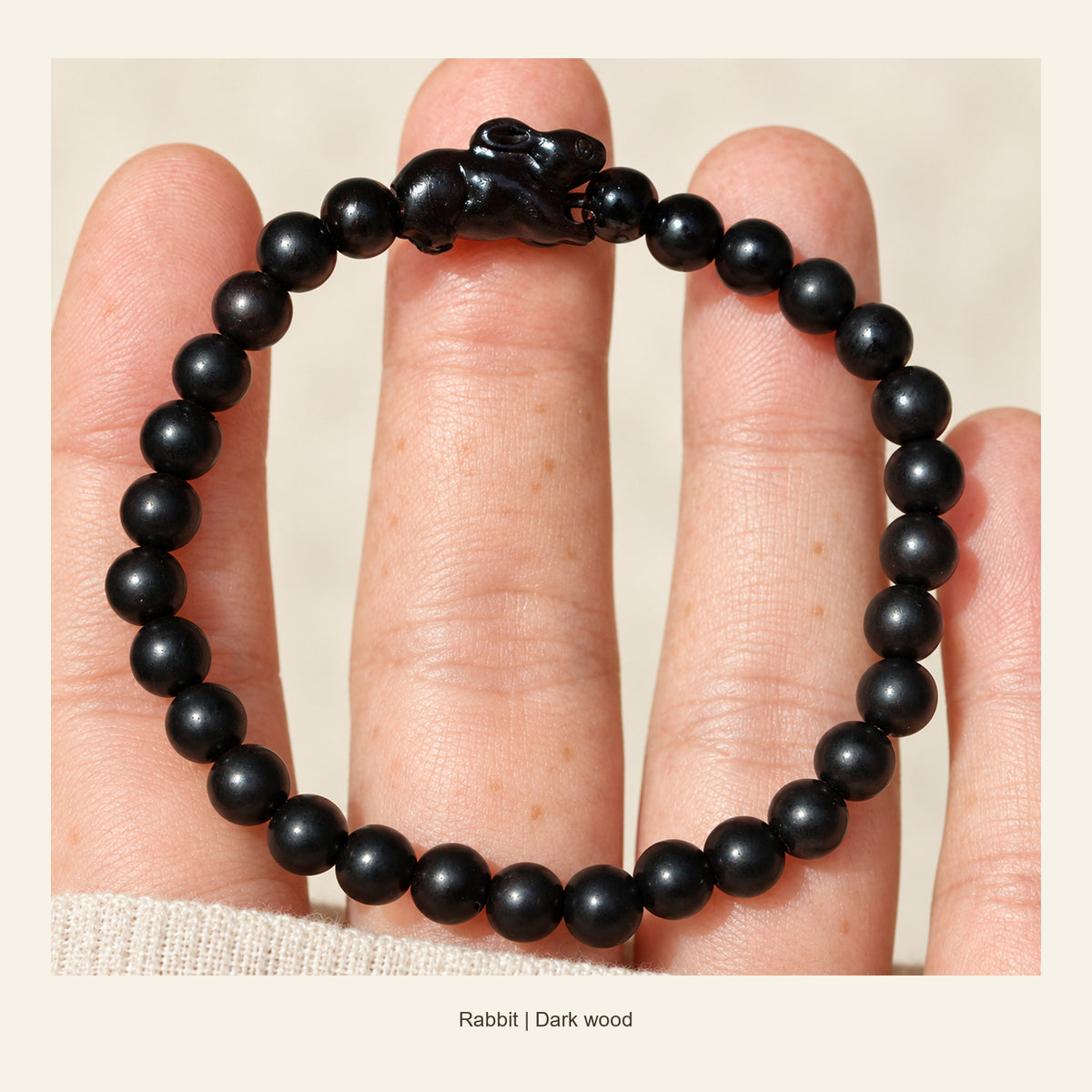 Dark Wood Chinese Zodiac Bead Bracelet — Rabbit, full design view #zodiac_rabbit