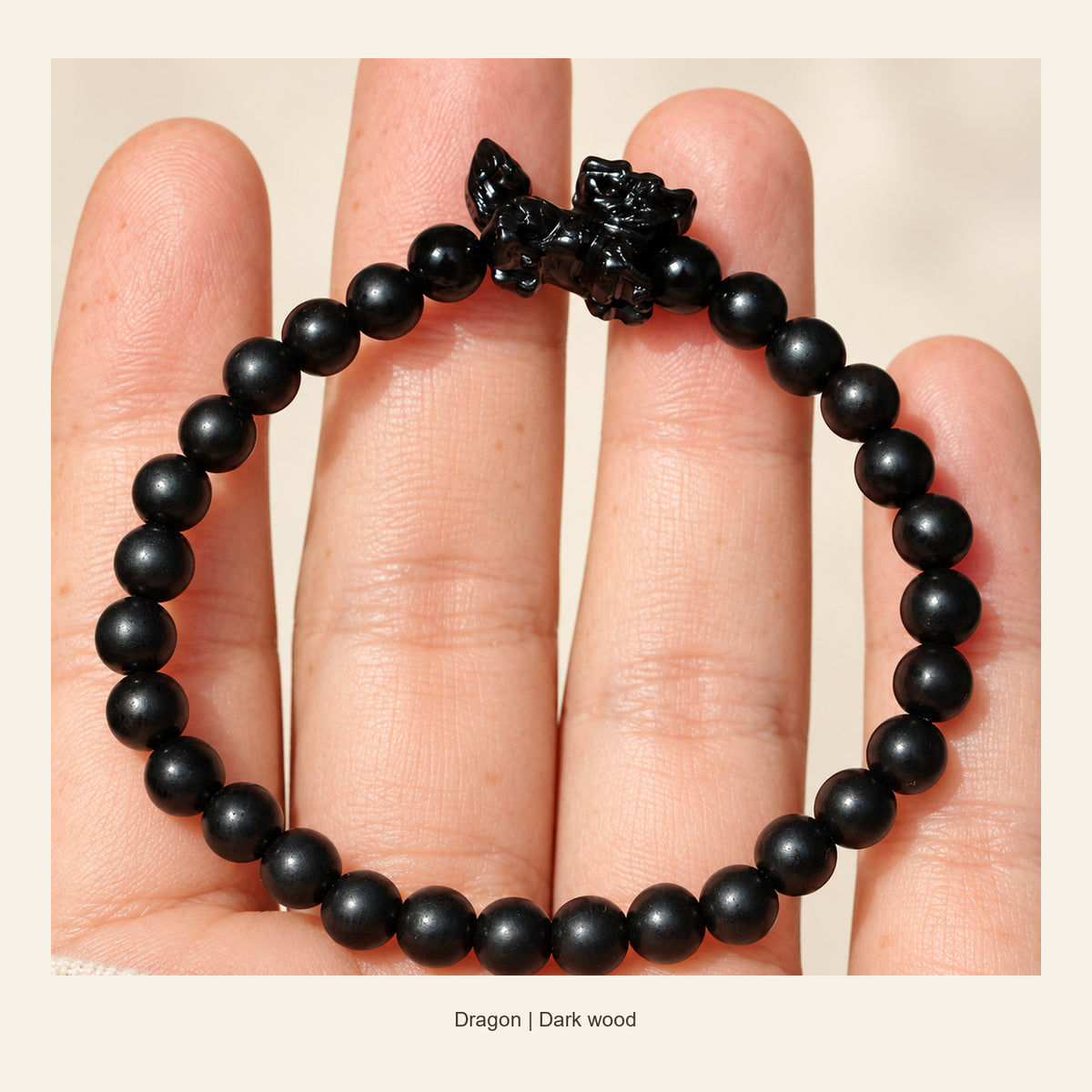 Dark Wood Chinese Zodiac Bead Bracelet — Dragon, display view #zodiac_dragon