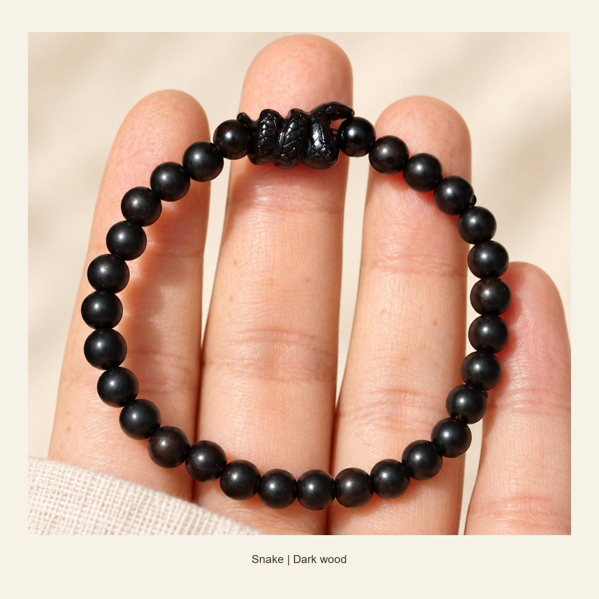 Dark Wood Chinese Zodiac Bead Bracelet — Snake, full design view #zodiac_snake