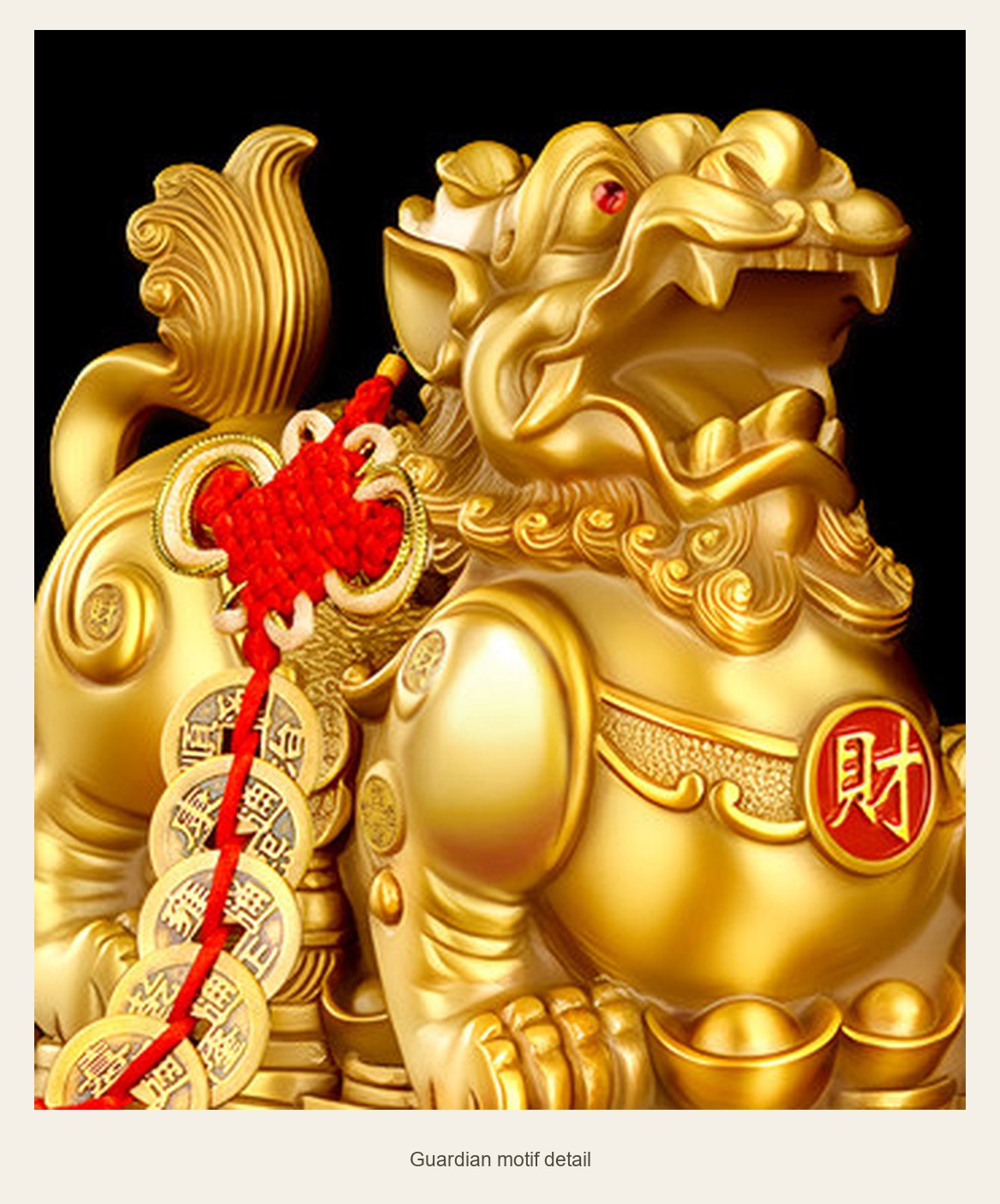 Red Fu & Cai Brass Pixiu Pair — 8 cm — guardian motif detail (Complete display)