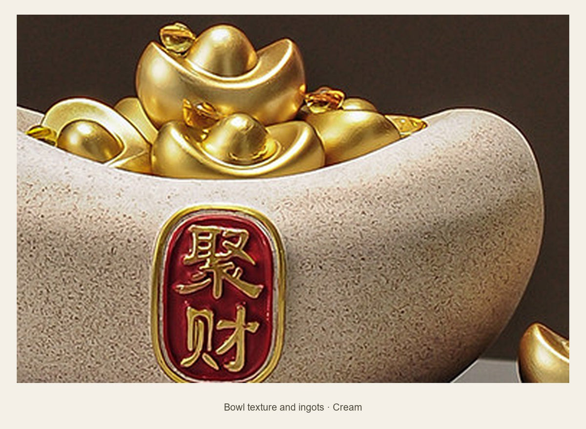 Resin Ingot Wealth Bowl with Display Base — bowl texture and ingots (Cream)