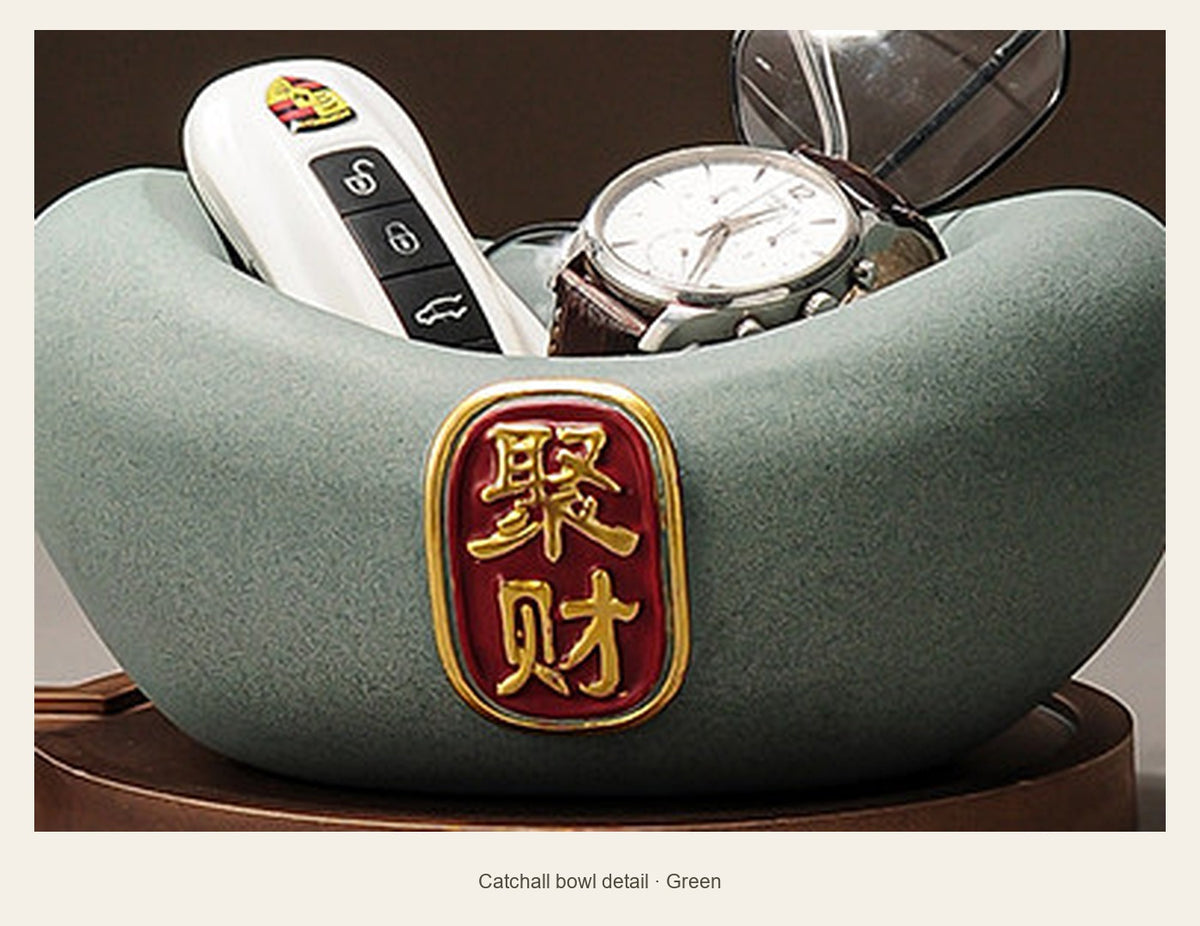 Resin Wealth Bowl & Bamboo Key Stand — catchall bowl detail (Green)
