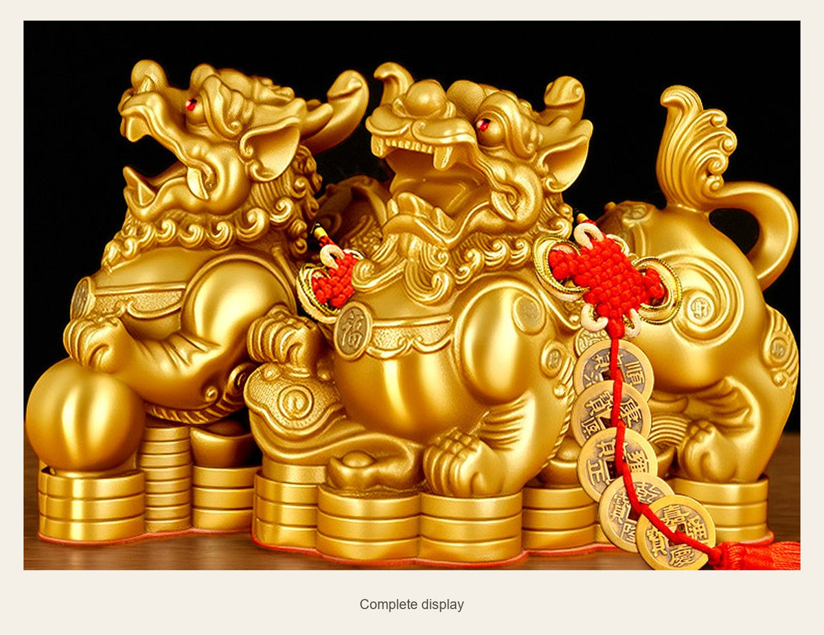 Brass Pixiu Pair — 8 cm — complete display (Complete display)
